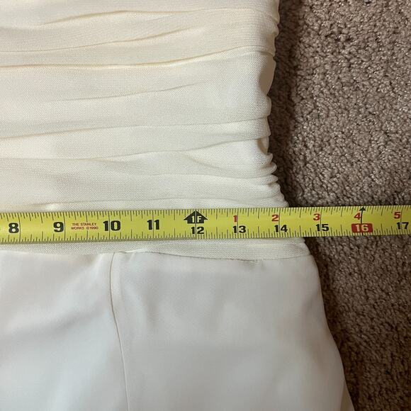 Vtg 90s Womens Maxi Dress 14 Ivory Ruched Broach Wedding Romantic Ethereal Angel - Picture 12 of 12